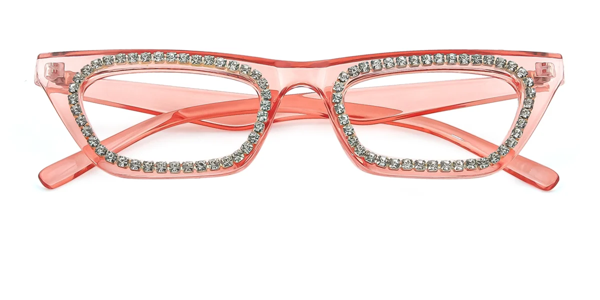 Pink Cateye Rectangle Unique Gorgeous Rhinestone Custom Engraving Eyeglasses | WhereLight