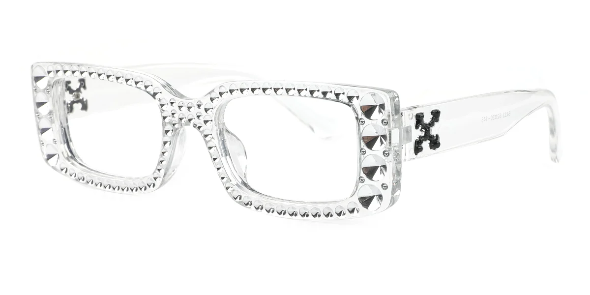 Clear Rectangle Gorgeous Rhinestone Custom Engraving Eyeglasses | WhereLight