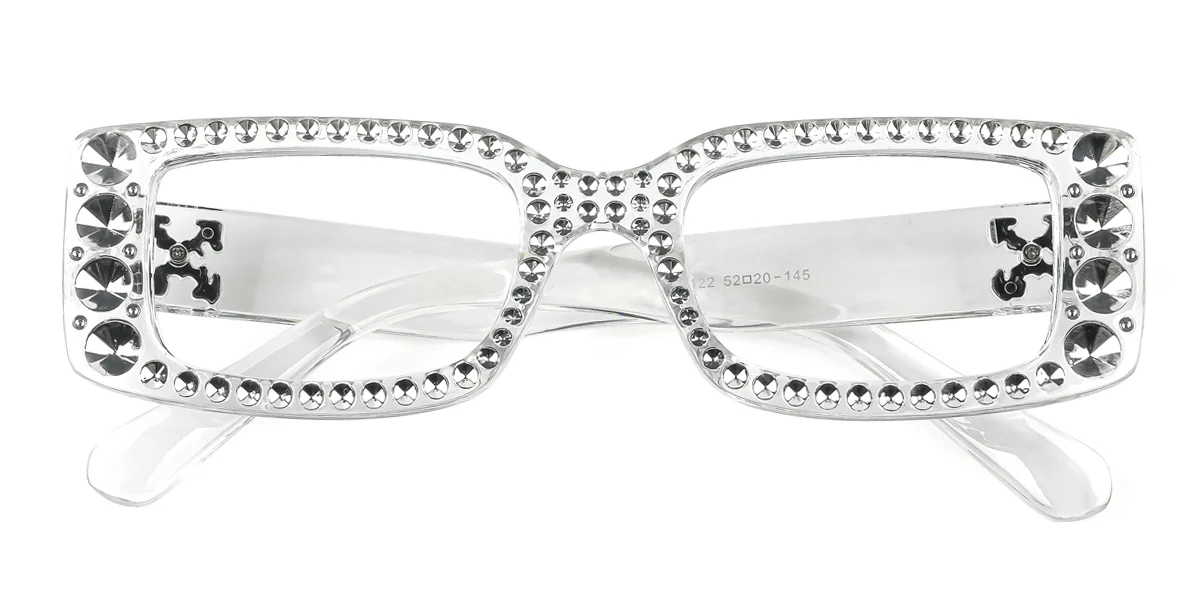 Clear Rectangle Gorgeous Rhinestone Custom Engraving Eyeglasses | WhereLight