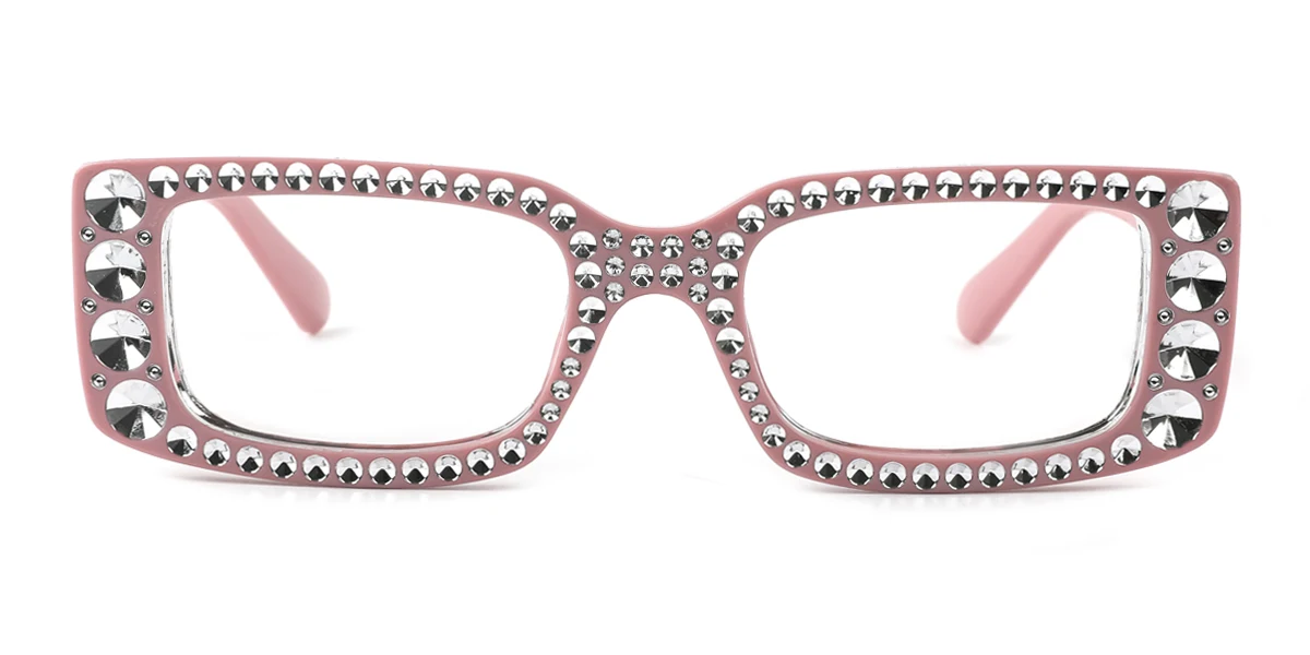 Pink Rectangle Gorgeous Rhinestone Custom Engraving Eyeglasses | WhereLight
