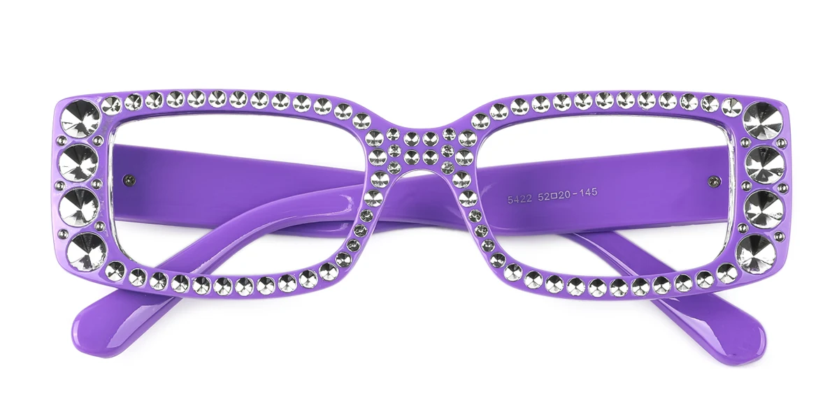 Purple Rectangle Gorgeous Rhinestone Custom Engraving Eyeglasses | WhereLight