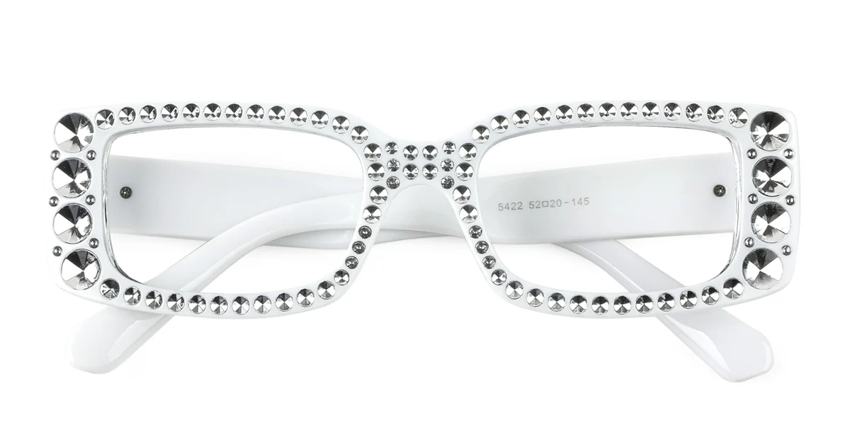 White Rectangle Gorgeous Rhinestone Custom Engraving Eyeglasses | WhereLight