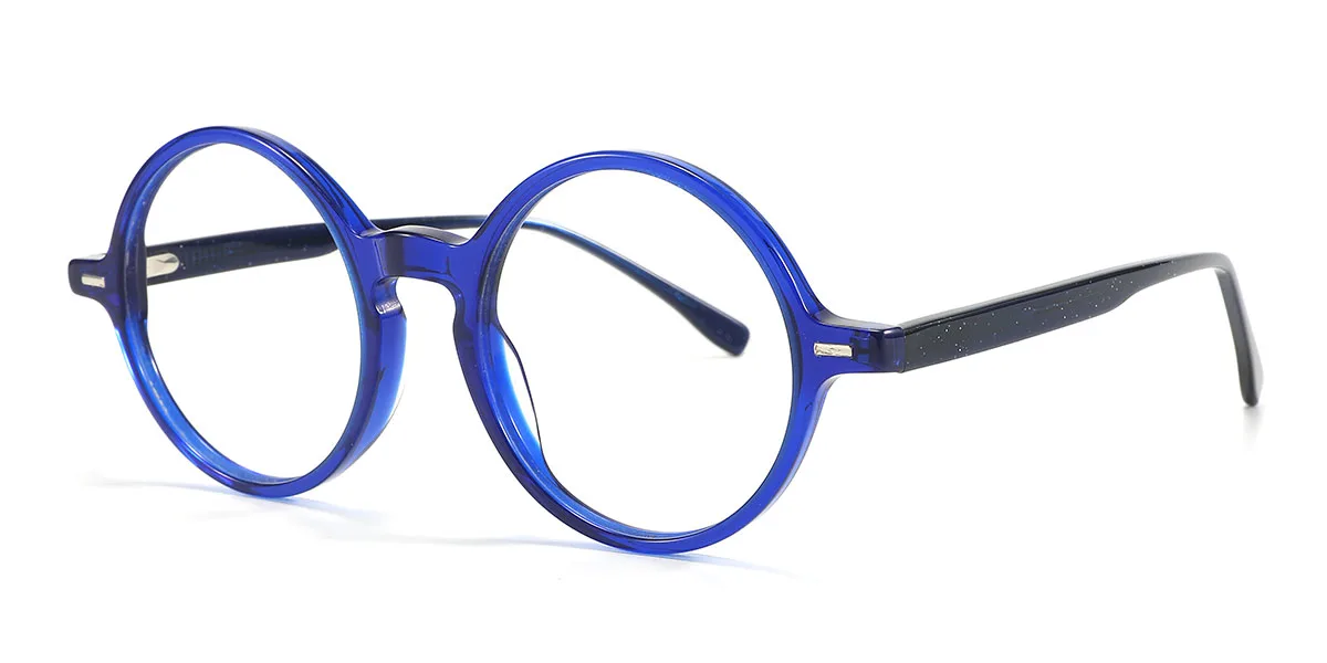 Blue Round Simple Spring Hinges Eyeglasses | WhereLight