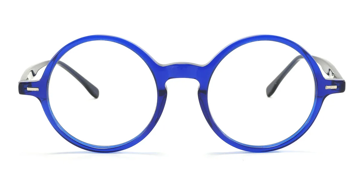 Blue Round Simple Spring Hinges Eyeglasses | WhereLight