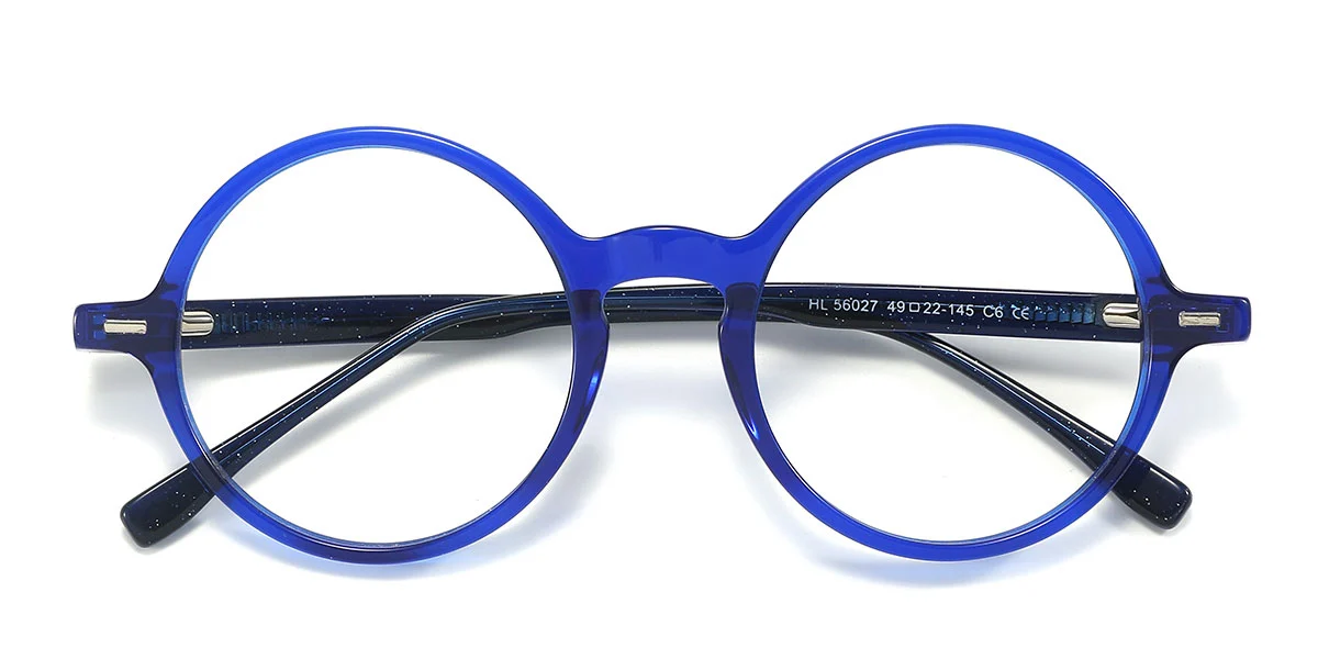 Blue Round Simple Spring Hinges Eyeglasses | WhereLight