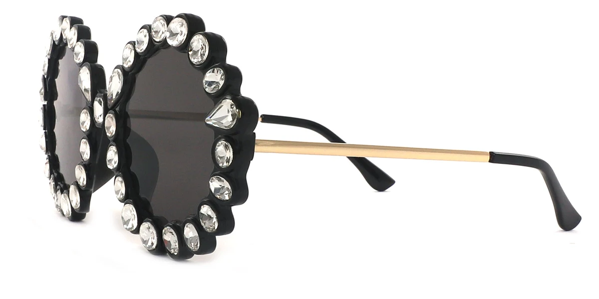 Black Round Unique Gorgeous Rhinestone  Sunglasses | WhereLight
