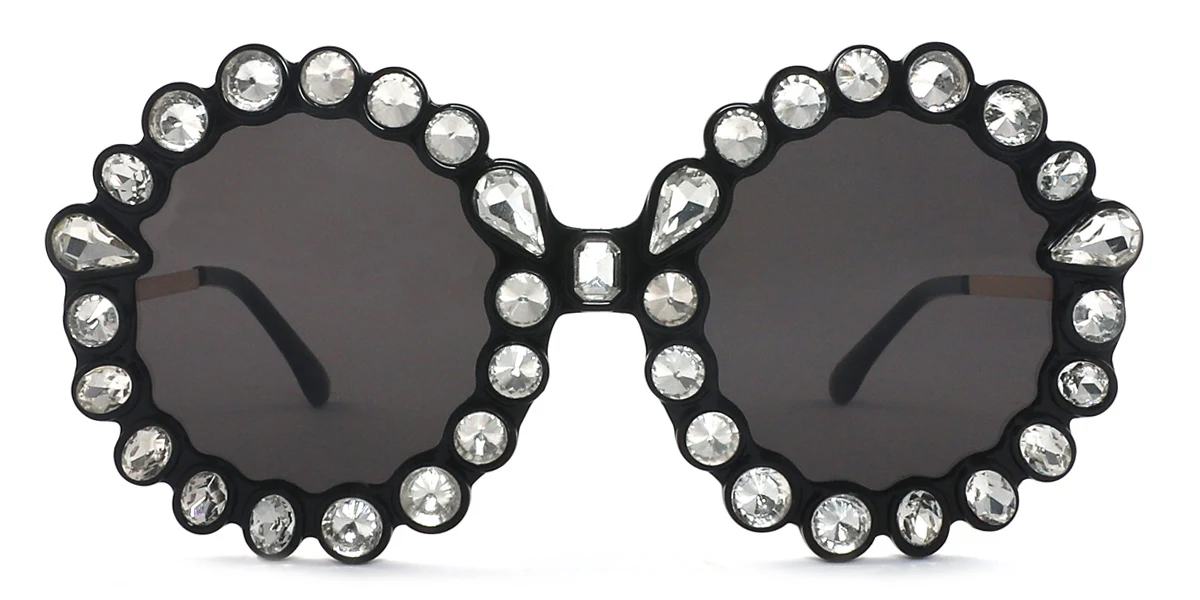 Black Round Unique Gorgeous Rhinestone  Sunglasses | WhereLight