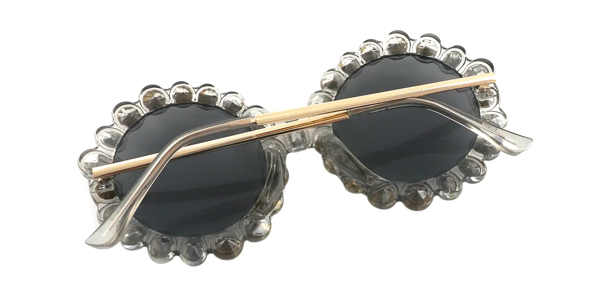 Grey Round Unique Gorgeous Rhinestone  Sunglasses | WhereLight