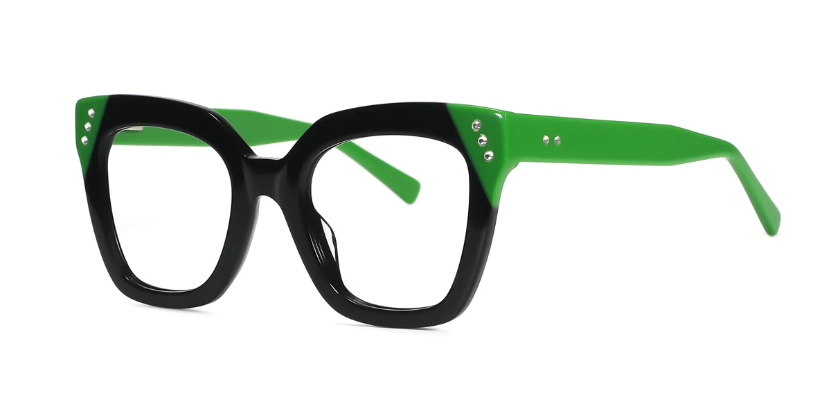 Green Rectangle Gorgeous Spring Hinges Eyeglasses | WhereLight