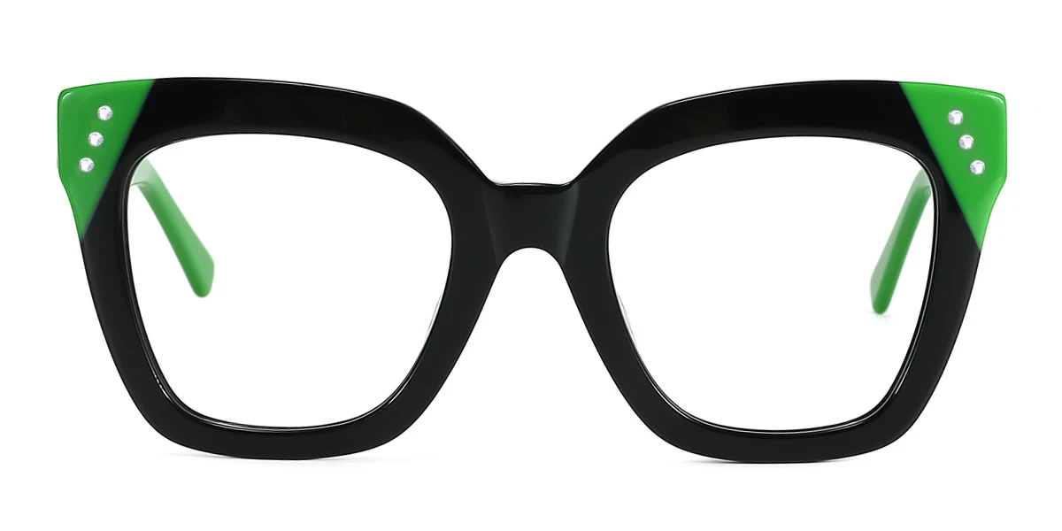 Green Rectangle Gorgeous Spring Hinges Eyeglasses | WhereLight