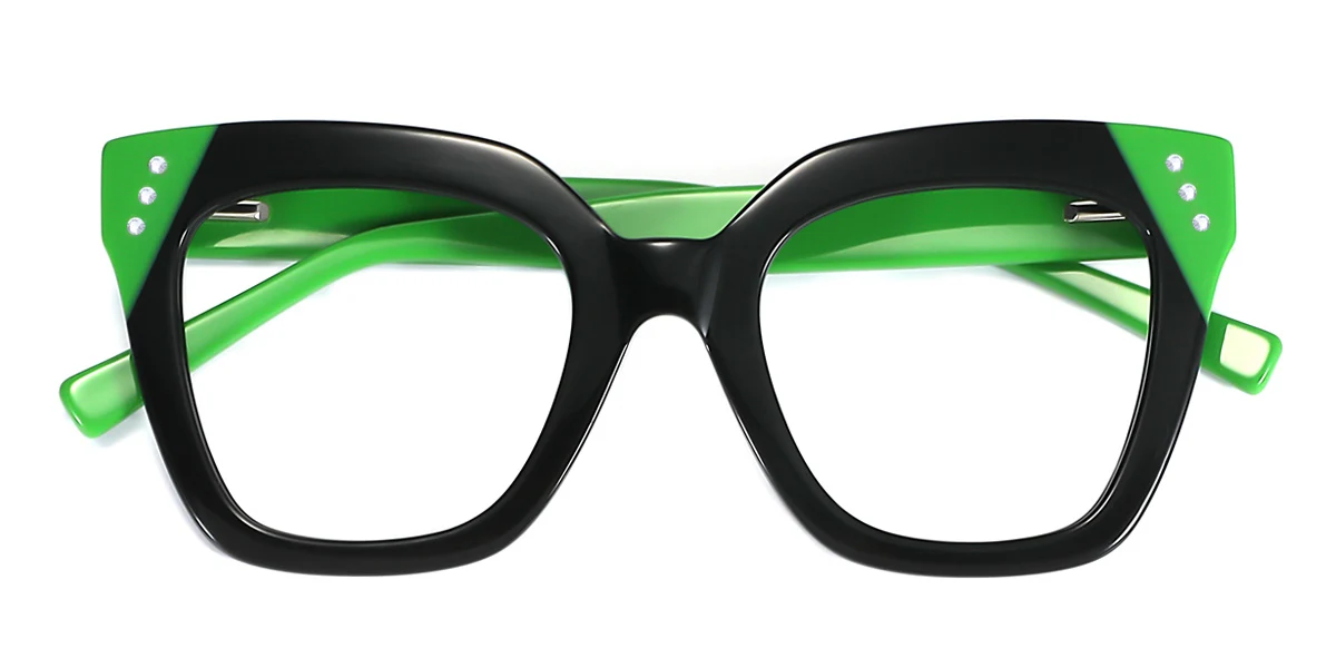 Green Rectangle Gorgeous Spring Hinges Eyeglasses | WhereLight