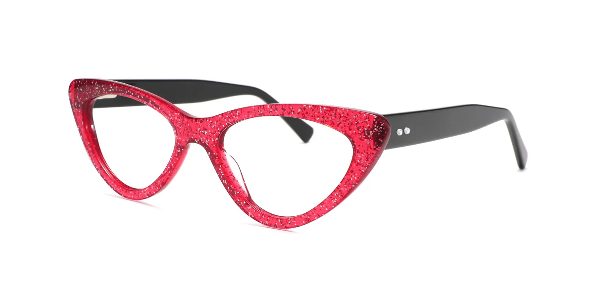 Red Cateye Unique Spring Hinges Custom Engraving Eyeglasses | WhereLight