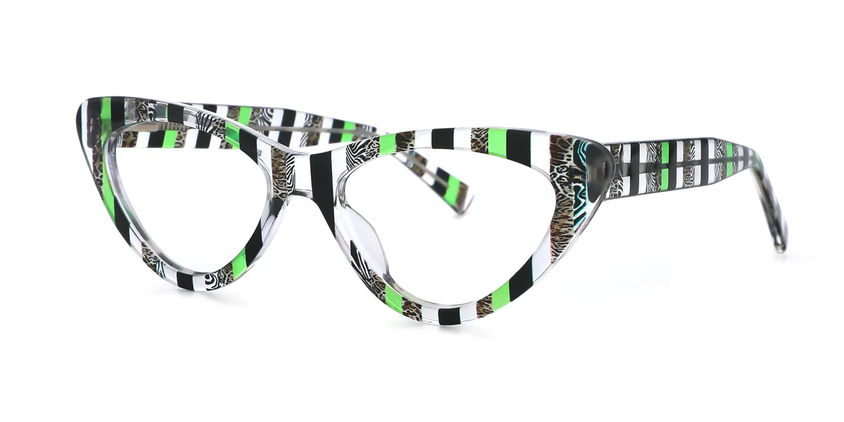 Green_v-str-blk Cateye Unique Spring Hinges Custom Engraving Eyeglasses | WhereLight