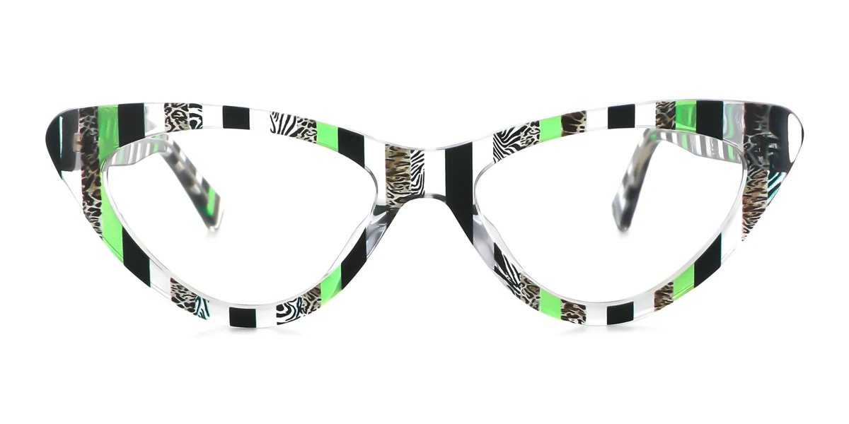 Green_v-str-blk Cateye Unique Spring Hinges Custom Engraving Eyeglasses | WhereLight