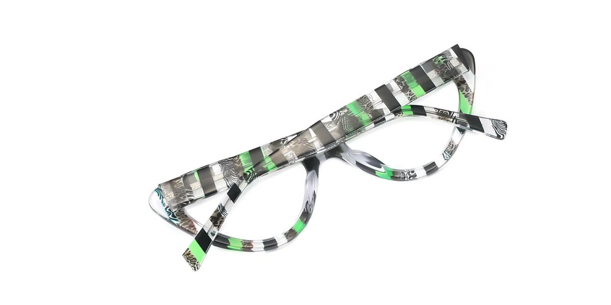 Green_v-str-blk Cateye Unique Spring Hinges Custom Engraving Eyeglasses | WhereLight