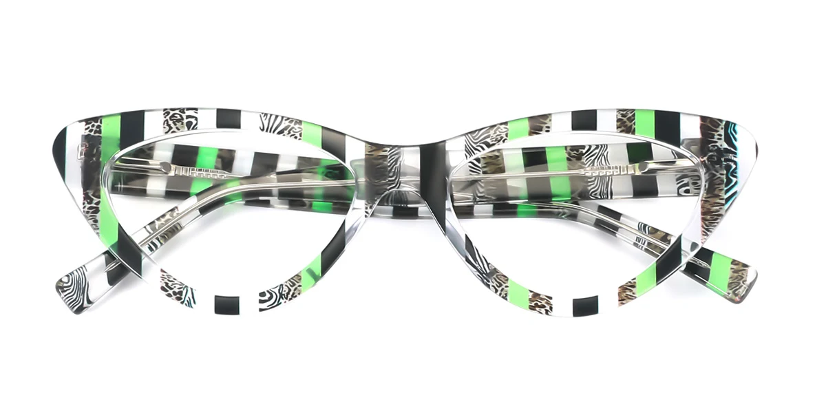 Green_v-str-blk Cateye Unique Spring Hinges Custom Engraving Eyeglasses | WhereLight