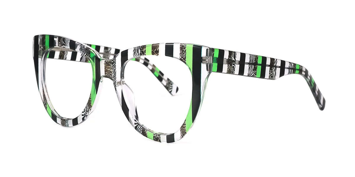 Green_v_str_blk Oval Gorgeous Spring Hinges Custom Engraving Eyeglasses | WhereLight