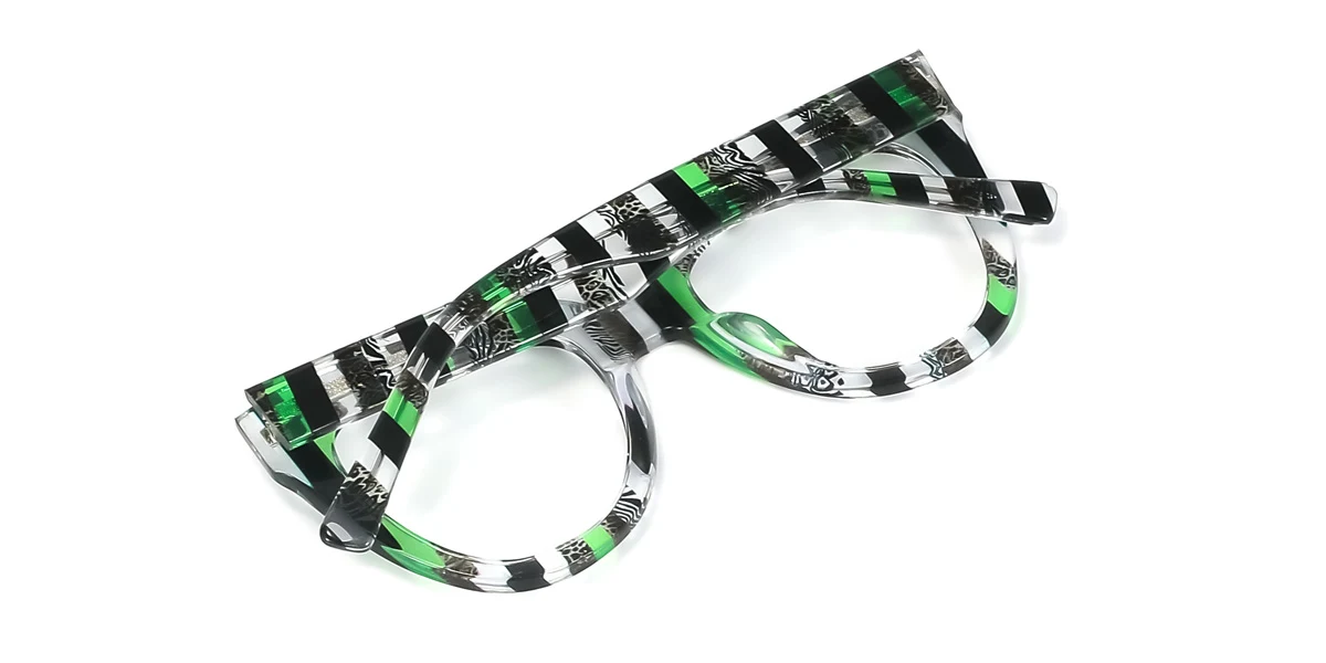 Green_v_str_blk Oval Gorgeous Spring Hinges Custom Engraving Eyeglasses | WhereLight