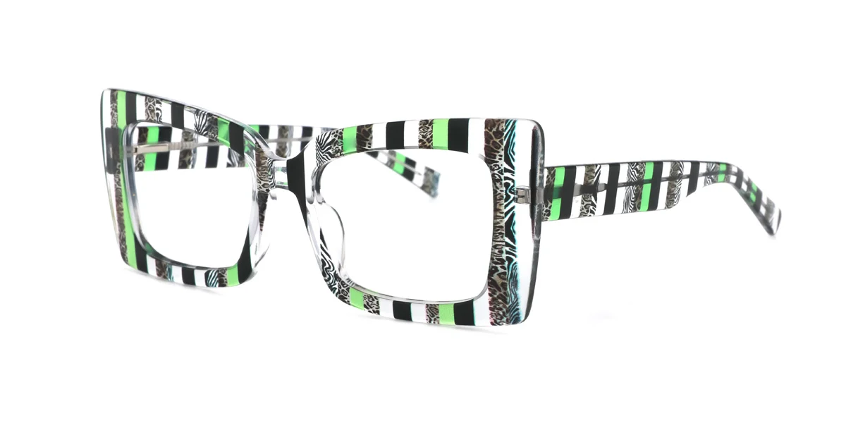 Green_blk5 Cateye Rectangle Round Oval Irregular Unique Spring Hinges Eyeglasses | WhereLight