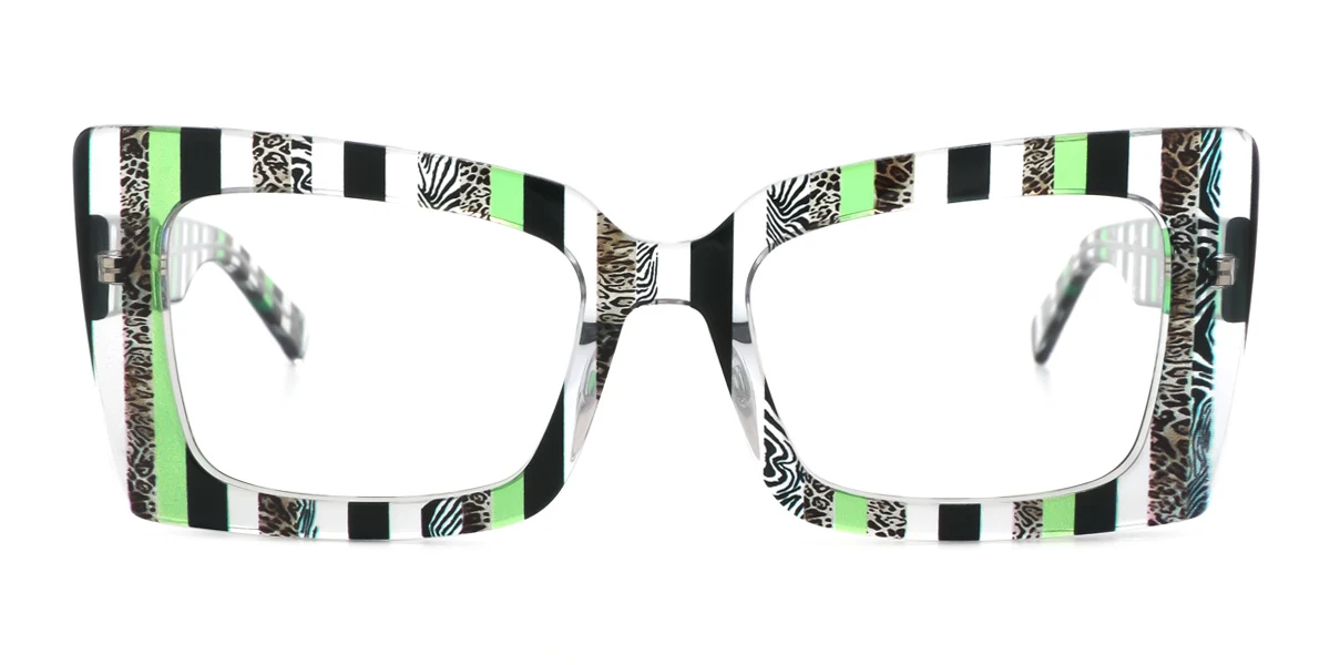 Green_blk5 Cateye Rectangle Round Oval Irregular Unique Spring Hinges Eyeglasses | WhereLight