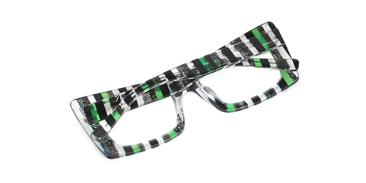 Green_blk5 Cateye Rectangle Round Oval Irregular Unique Spring Hinges Eyeglasses | WhereLight