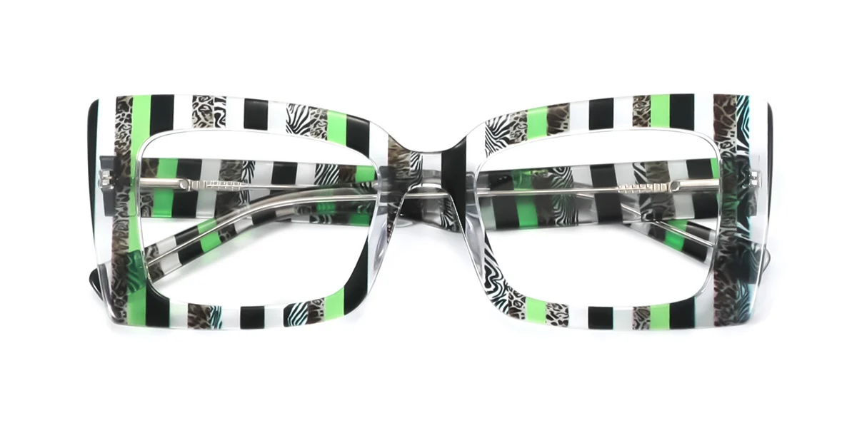 Green_blk5 Cateye Rectangle Round Oval Irregular Unique Spring Hinges Eyeglasses | WhereLight