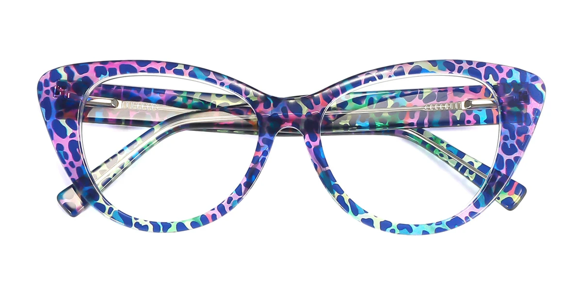 Blue_pink Cateye Unique Spring Hinges Eyeglasses | WhereLight