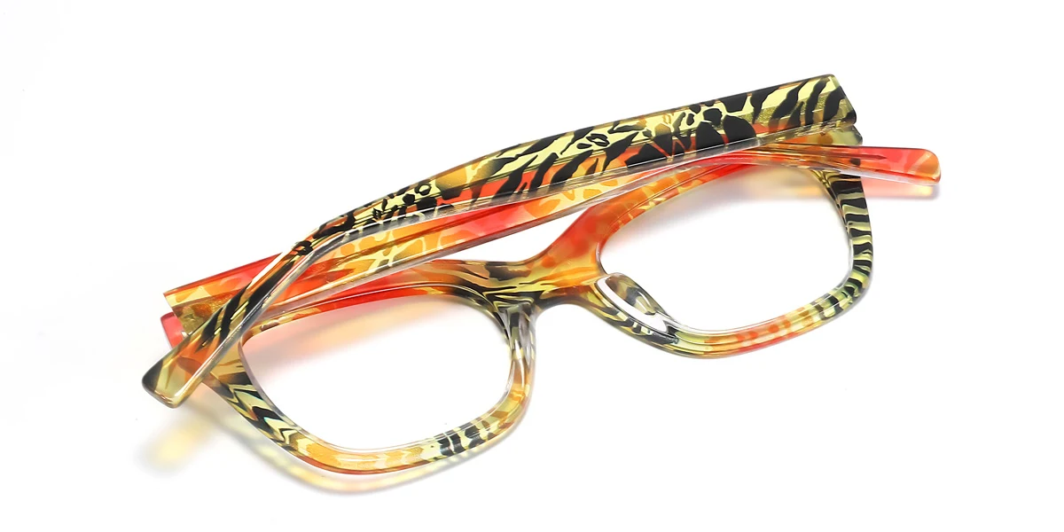 Orange Rectangle Unique Spring Hinges Custom Engraving Eyeglasses | WhereLight