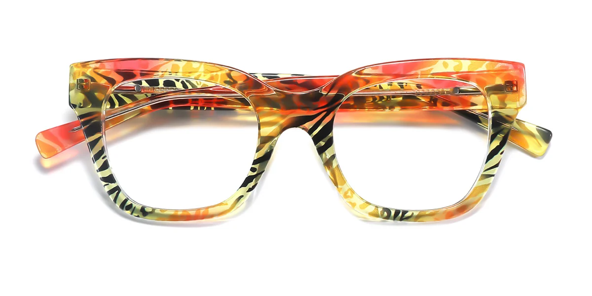 Orange Rectangle Unique Spring Hinges Custom Engraving Eyeglasses | WhereLight