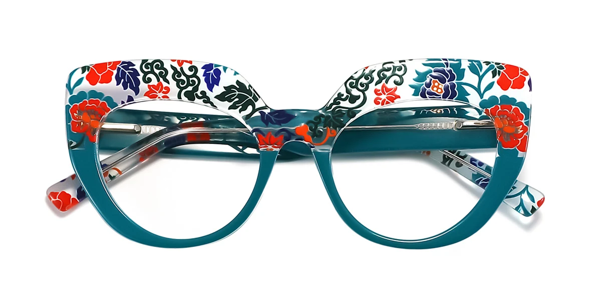 Blue Cateye Unique Spring Hinges Eyeglasses | WhereLight