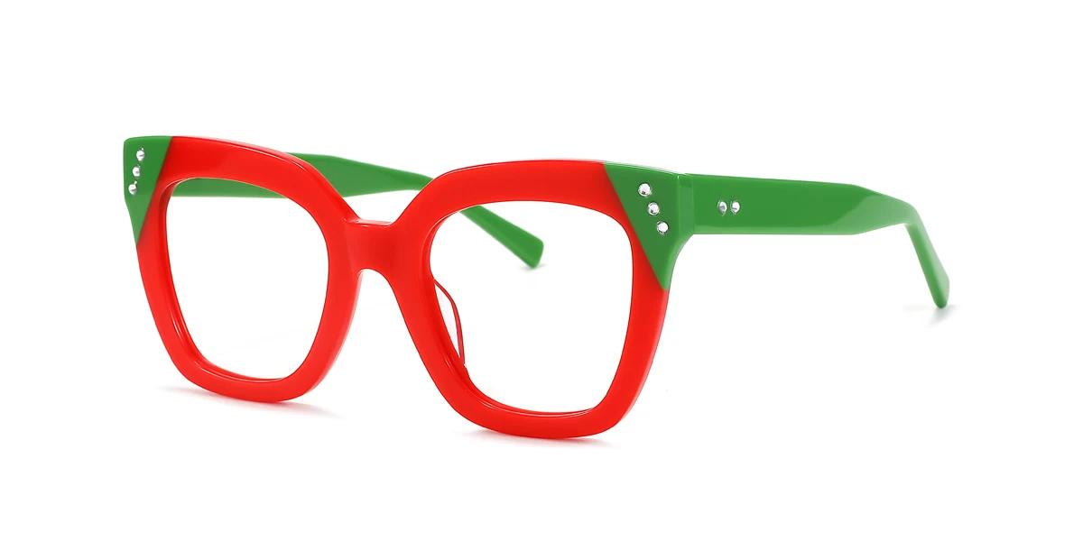 Red Rectangle Unique Spring Hinges Eyeglasses | WhereLight