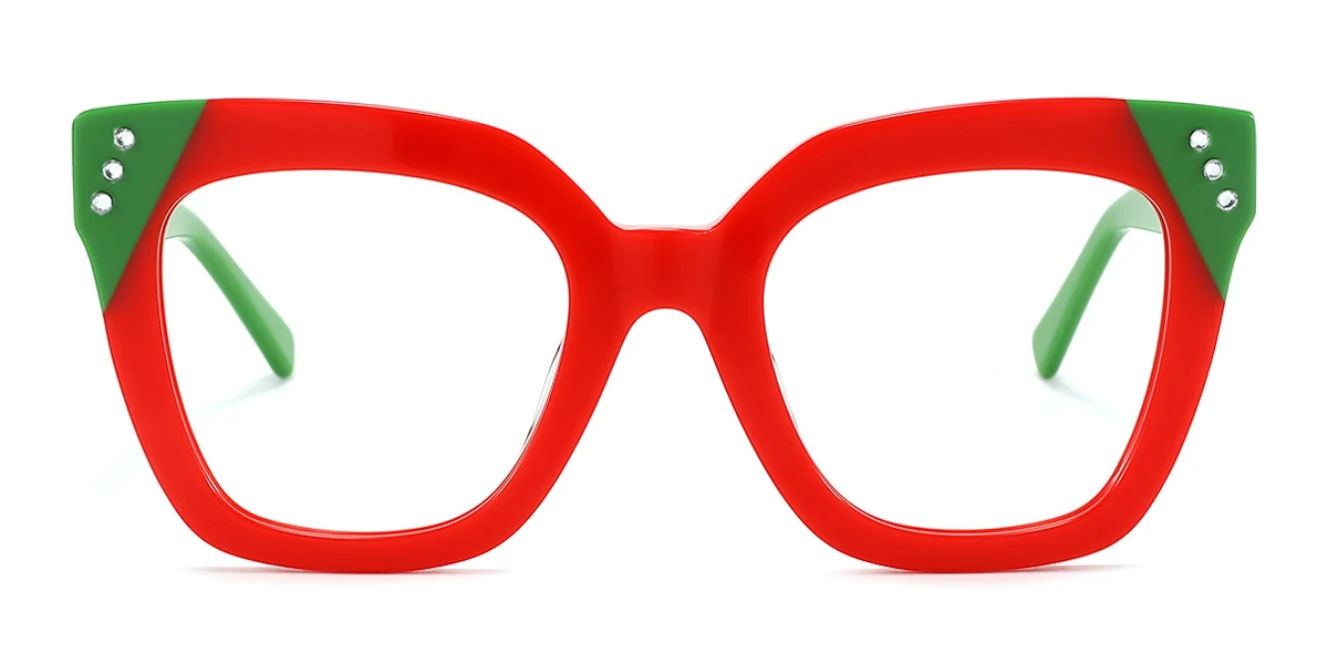 Red Rectangle Unique Spring Hinges Eyeglasses | WhereLight