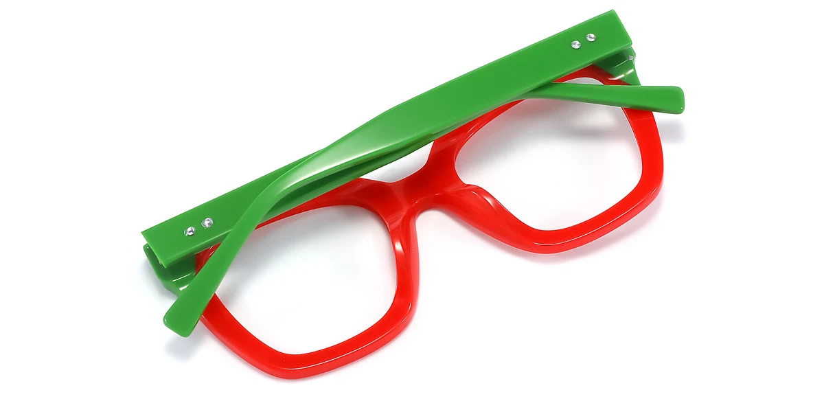 Red Rectangle Unique Spring Hinges Eyeglasses | WhereLight