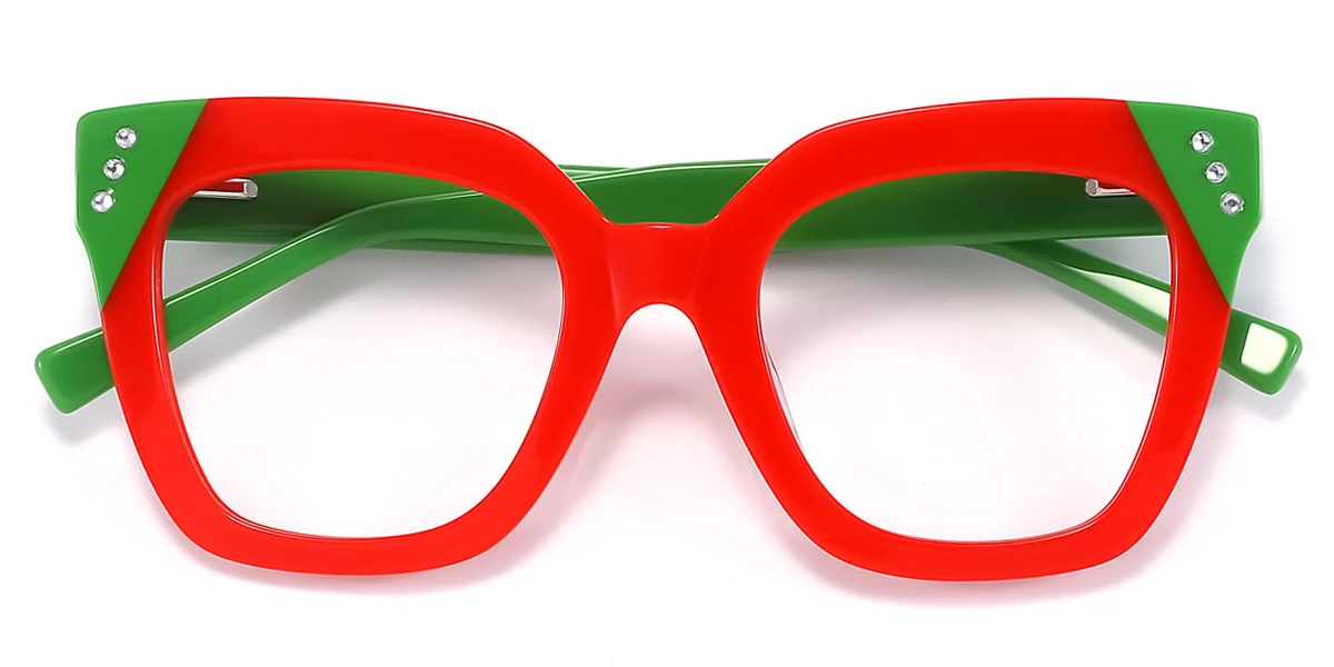 Red Rectangle Unique Spring Hinges Eyeglasses | WhereLight