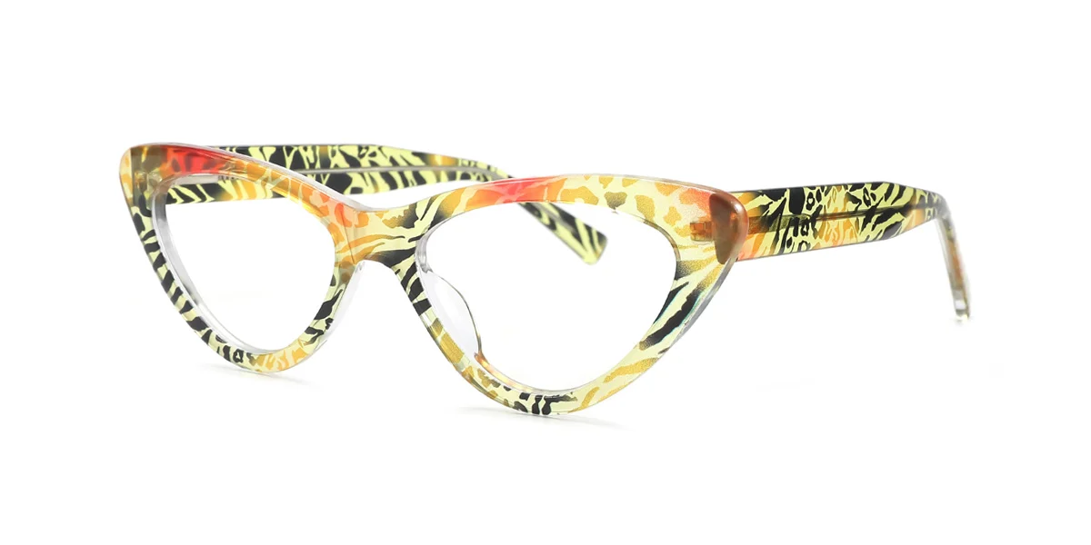 Yellow Cateye Unique Spring Hinges Custom Engraving Eyeglasses | WhereLight