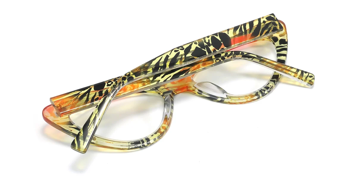 Yellow Cateye Unique Spring Hinges Custom Engraving Eyeglasses | WhereLight