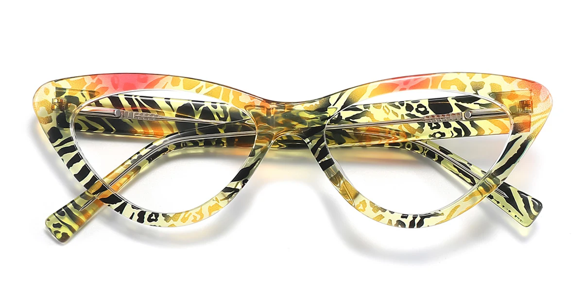 Yellow Cateye Unique Spring Hinges Custom Engraving Eyeglasses | WhereLight