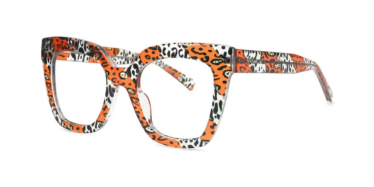 Orange Rectangle Unique Spring Hinges Custom Engraving Eyeglasses | WhereLight