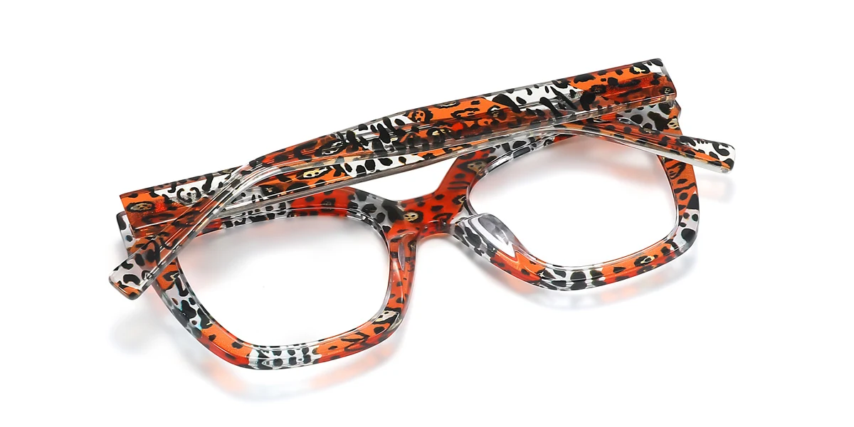 Orange Rectangle Unique Spring Hinges Custom Engraving Eyeglasses | WhereLight