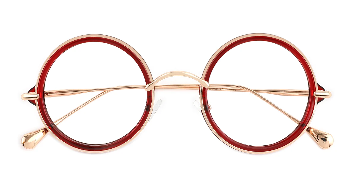 Red Round Simple Classic Retro Custom Engraving Eyeglasses | WhereLight