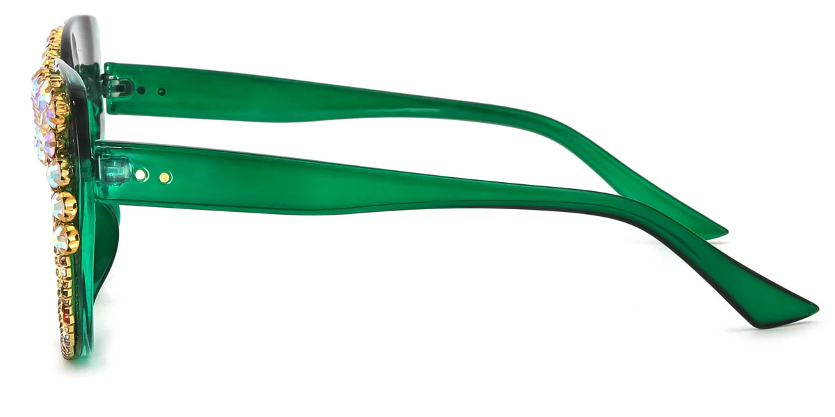 Green Cateye Oval Unique Gorgeous Rhinestone Custom Engraving Eyeglasses | WhereLight