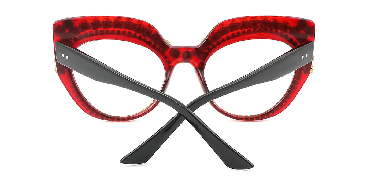 Red Cateye Oval Unique Gorgeous Rhinestone Custom Engraving Eyeglasses | WhereLight