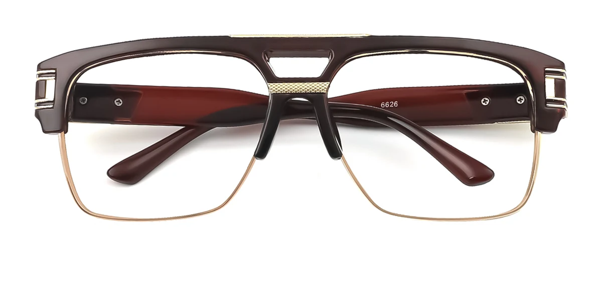 Brown Rectangle Aviator Classic Retro Unique Custom Engraving Eyeglasses | WhereLight