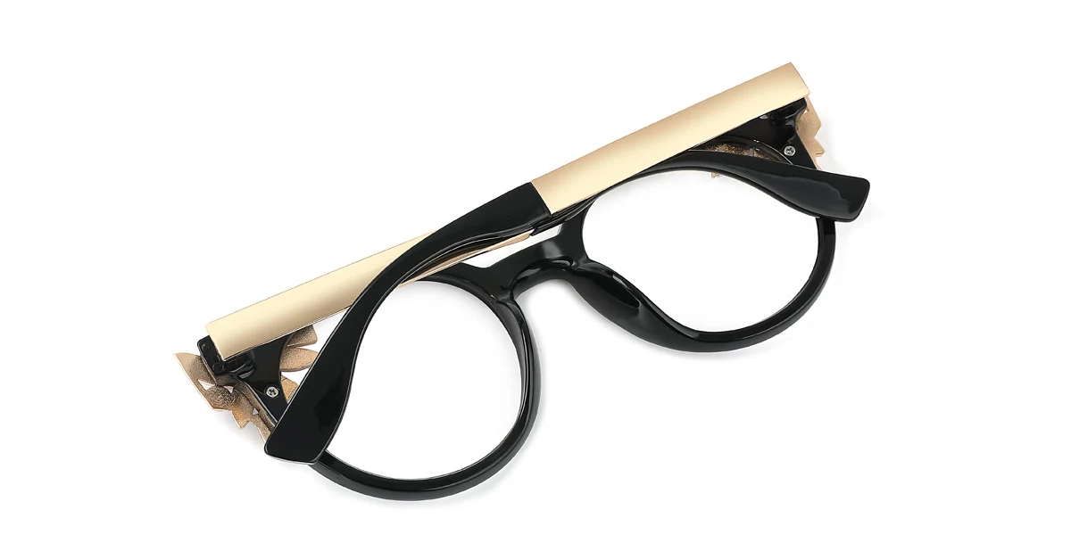 Black Cateye Round Oval Unique Gorgeous Rhinestone Custom Engraving Eyeglasses | WhereLight