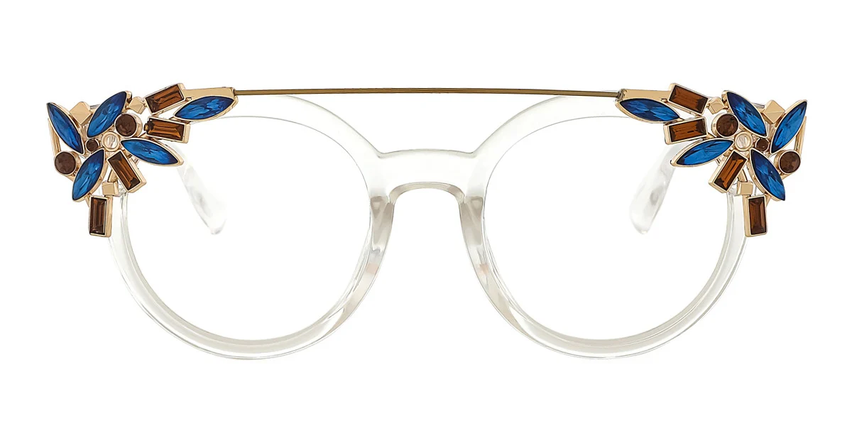 Clear Cateye Round Oval Unique Gorgeous Rhinestone Custom Engraving Eyeglasses | WhereLight