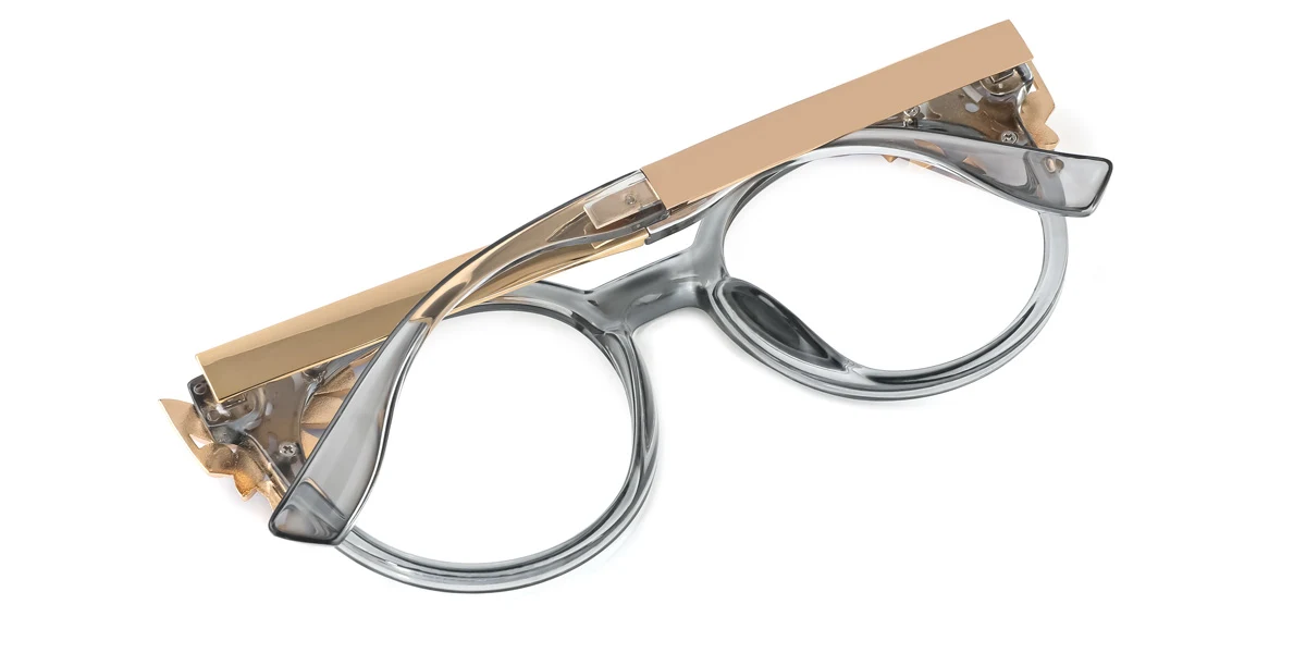 Grey Cateye Round Oval Unique Gorgeous Rhinestone Custom Engraving Eyeglasses | WhereLight