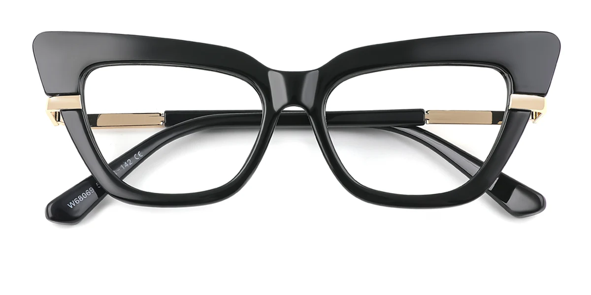 Black Cateye Rectangle Retro Unique Gorgeous Custom Engraving Eyeglasses | WhereLight