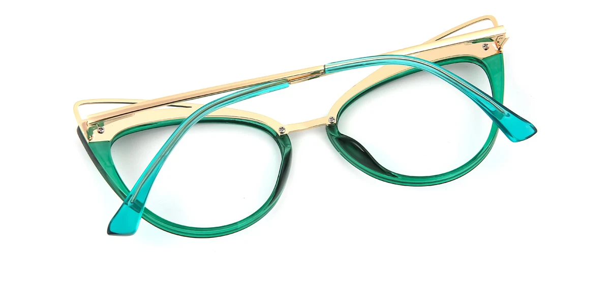 Green Cateye Irregular Classic Unique Gorgeous Spring Hinges Eyeglasses | WhereLight