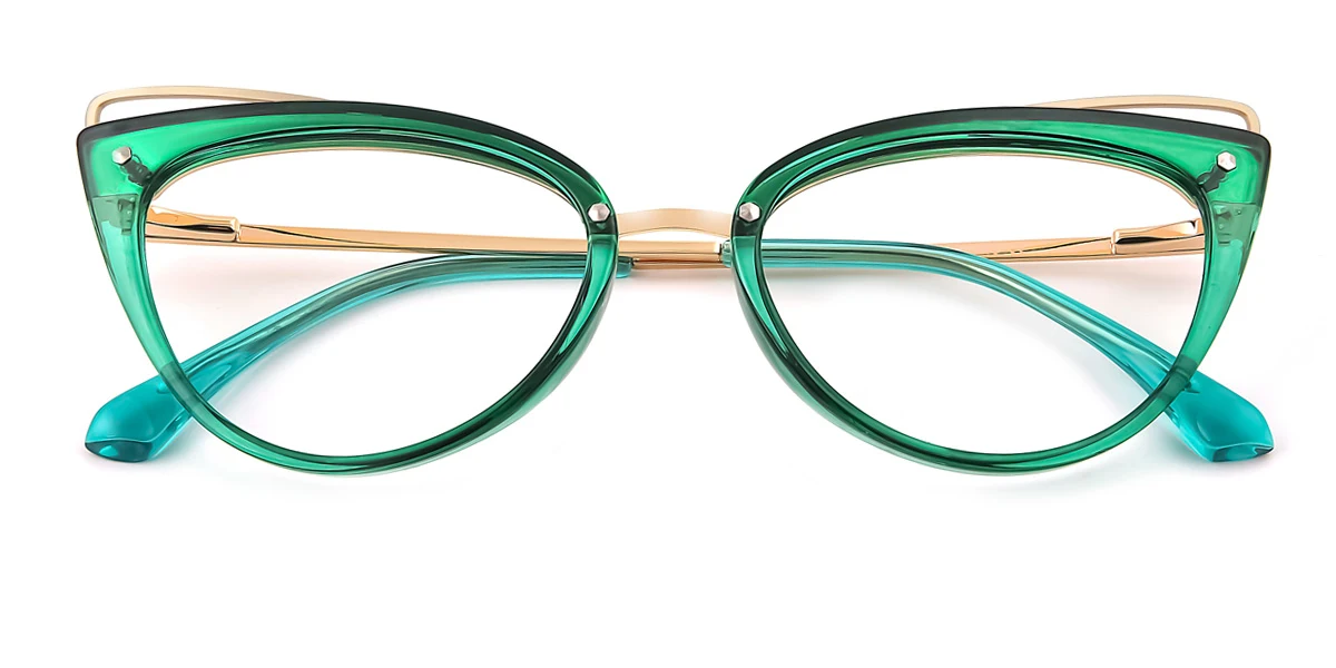 Green Cateye Irregular Classic Unique Gorgeous Spring Hinges Eyeglasses | WhereLight