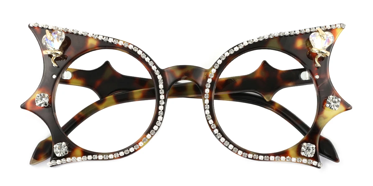 Tortoiseshell Butterfly Unique Gorgeous Rhinestone Custom Engraving Eyeglasses | WhereLight